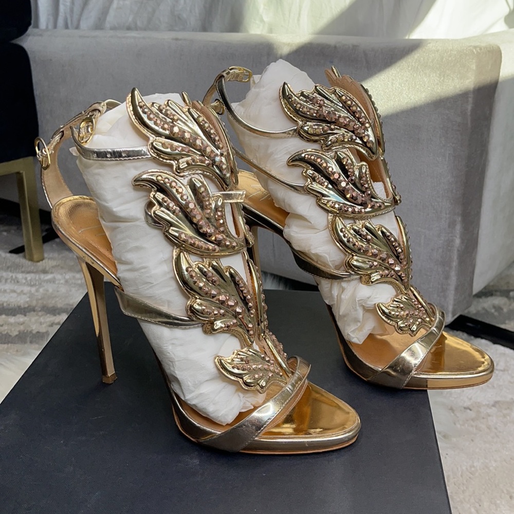 Giuseppe Zanotti Coline Rose Gold Embellished Wing Heels Size 39.5 - Picture 4 of 9